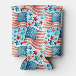 水彩アメリカ国旗のパターン 缶クーラー