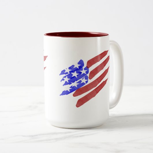 水彩アメリカ国旗の愛国的なマグカップ ツートーンマグカップ (正面右)