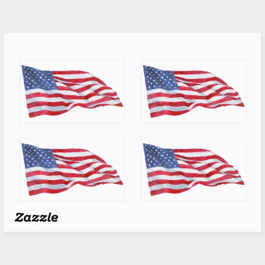 水彩アメリカ国旗を振るステッカー 長方形シール (シート)