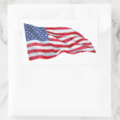 水彩アメリカ国旗を振るステッカー 長方形シール (バッグ)
