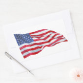 水彩アメリカ国旗を振るステッカー 長方形シール (封筒)