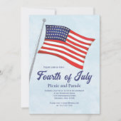 水彩アメリカ国旗7月4日 招待状 (正面)