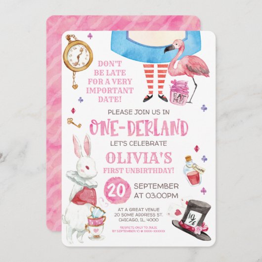 水彩アリスinオネダーランドファースト誕生日 招待状 (正面/裏面)