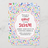 水彩アルファベットカスタム子供の誕生日 招待状 (正面/裏面)