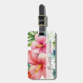 水彩アロハハワイアン赤い花スクリプト名 ラゲッジタグ (正面縦)