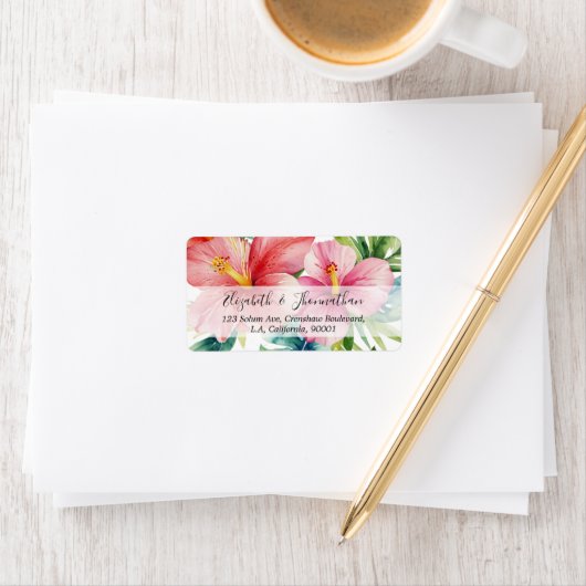 水彩アロハハワイアン赤い花スクリプト名 ラベル (インサイチュ)