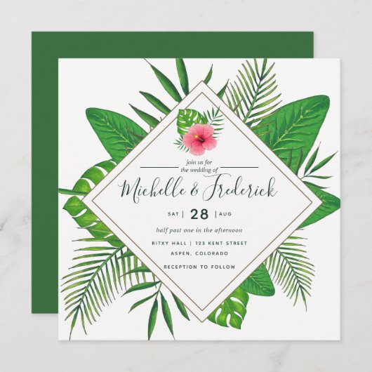 水彩アロハルアウビーチウェディング招待状 招待状 (正面/裏面)