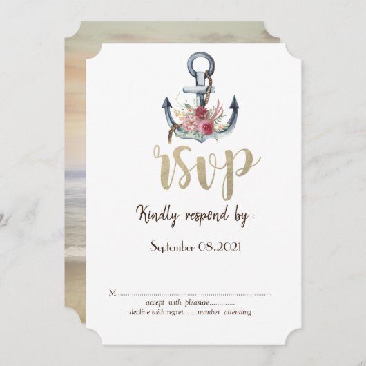 水彩アンカー花の航海ＲＳＶＰ 招待状 (正面/裏面)