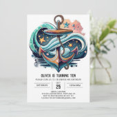 水彩アンカー誕生日 招待状 (スタンド正面)