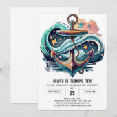 水彩アンカー誕生日 招待状 (正面/裏面)