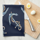 水彩アンカー ネイビーブルー キッチンタオル (四つ折り)