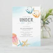 水彩アンダーザシー子供の誕生日招待状 招待状 (スタンド正面)