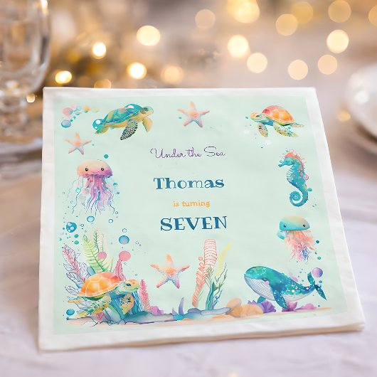 水彩アンダーザシー子供の誕生日 スタンダードランチョンナプキン