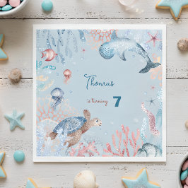 水彩アンダーザシー子供の誕生日 スタンダードランチョンナプキン