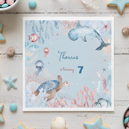 水彩アンダーザシー子供の誕生日 スタンダードランチョンナプキン