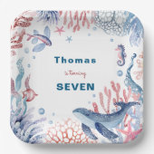 水彩アンダーザシー子供の誕生日 ペーパープレート (正面)