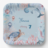 水彩アンダーザシー子供の誕生日 ペーパープレート (正面)