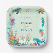 水彩アンダーザシー子供の誕生日 ペーパープレート (正面)