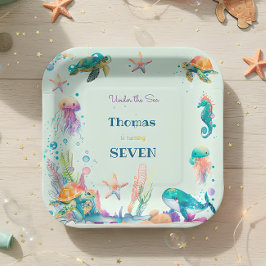 水彩アンダーザシー子供の誕生日 ペーパープレート