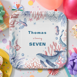 水彩アンダーザシー子供の誕生日 ペーパープレート