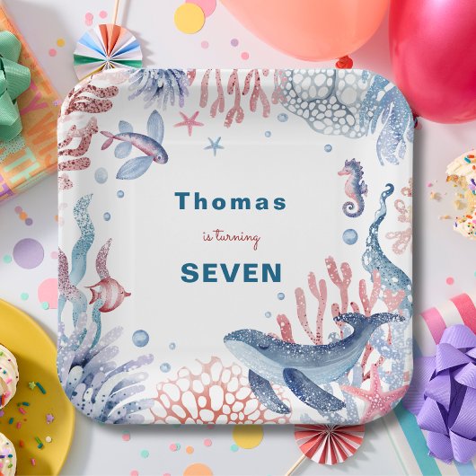 水彩アンダーザシー子供の誕生日 ペーパープレート