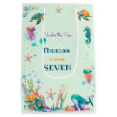 水彩アンダーザシー子供の誕生日 ミディアムペーパーバッグ (裏面)