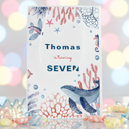 水彩アンダーザシー子供の誕生日 ミディアムペーパーバッグ