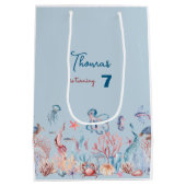 水彩アンダーザシー子供の誕生日 ミディアムペーパーバッグ (裏面)