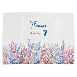 水彩アンダーザシー子供の誕生日 ラージペーパーバッグ