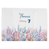 水彩アンダーザシー子供の誕生日 ラージペーパーバッグ (裏面)