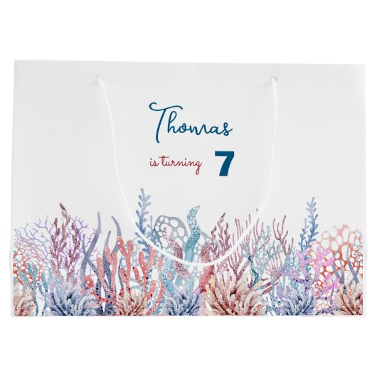 水彩アンダーザシー子供の誕生日 ラージペーパーバッグ (裏面)