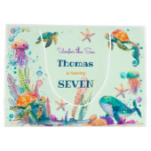 水彩アンダーザシー子供の誕生日 ラージペーパーバッグ (裏面)