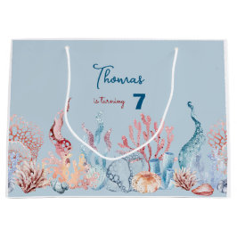 水彩アンダーザシー子供の誕生日 ラージペーパーバッグ