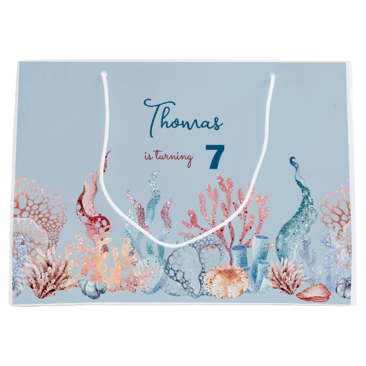 水彩アンダーザシー子供の誕生日 ラージペーパーバッグ (正面)