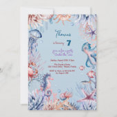 水彩アンダーザシー子供の誕生日 招待状 (正面)