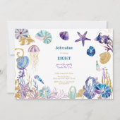 水彩アンダーザシー子供の誕生日 招待状 (正面)