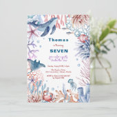 水彩アンダーザシー子供の誕生日 招待状 (スタンド正面)