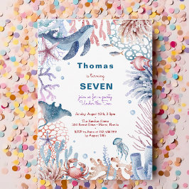 水彩アンダーザシー子供の誕生日 招待状
