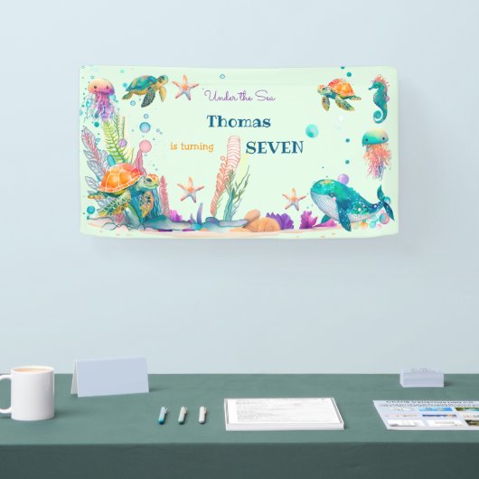水彩アンダーザシー子供の誕生日 横断幕 (トレードショー)