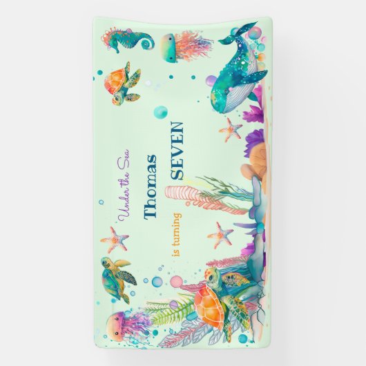 水彩アンダーザシー子供の誕生日 横断幕 (縦)