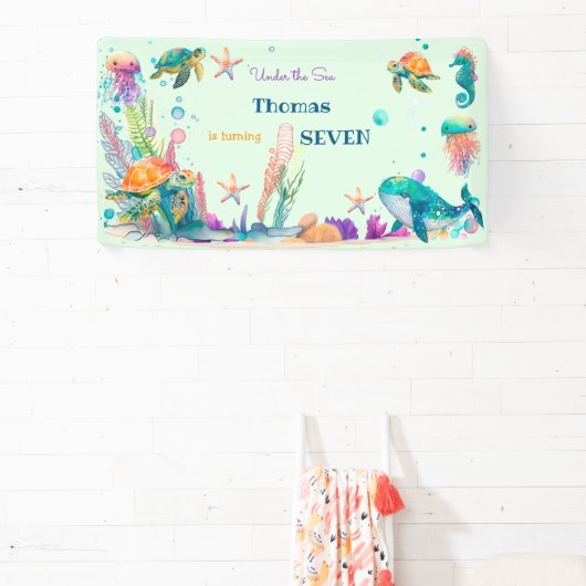 水彩アンダーザシー子供の誕生日 横断幕 (インサイチュ)