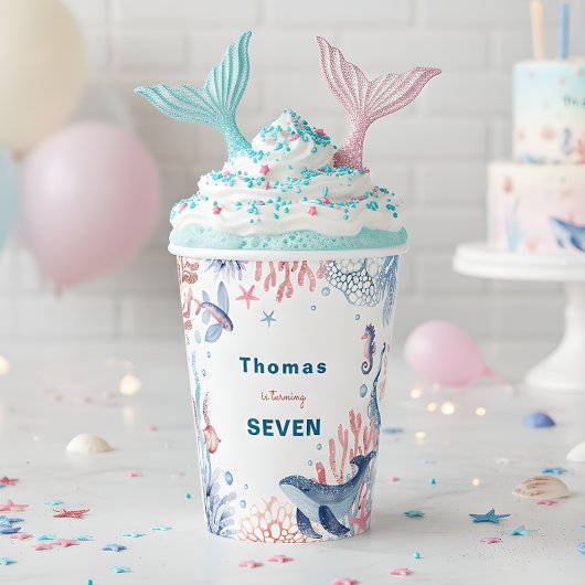 水彩アンダーザシー子供の誕生日 紙コップ