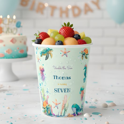 水彩アンダーザシー子供の誕生日 紙コップ