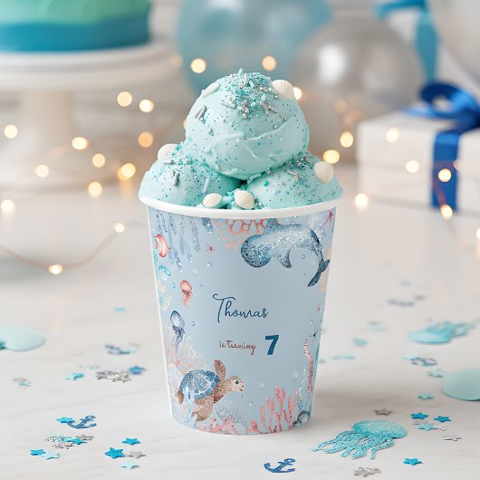 水彩アンダーザシー子供の誕生日 紙コップ