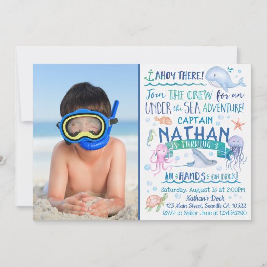 水彩アンダーザシー招待状と写真 招待状 (正面)