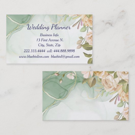 水彩アンティークバラウェディングプランナーカスタム 名刺 (正面/裏面)