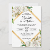 水彩アンティークホワイトゴールドフラワーウェディング 招待状 (正面)
