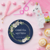 水彩アンティークホワイトフローラネイビーブルー結婚ズ ペーパープレート (パーティー)