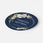 水彩アンティークホワイトフローラネイビーブルー結婚ズ ペーパープレート (アングル)