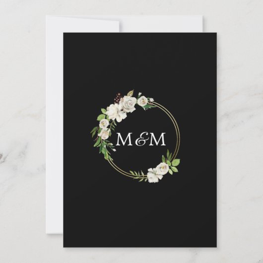 水彩アンティークホワイトフローラリース結婚ズ 招待状 (裏面)